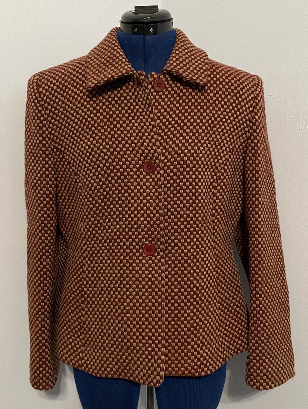Vintage Red Wool Checker Woven Coat Size 10